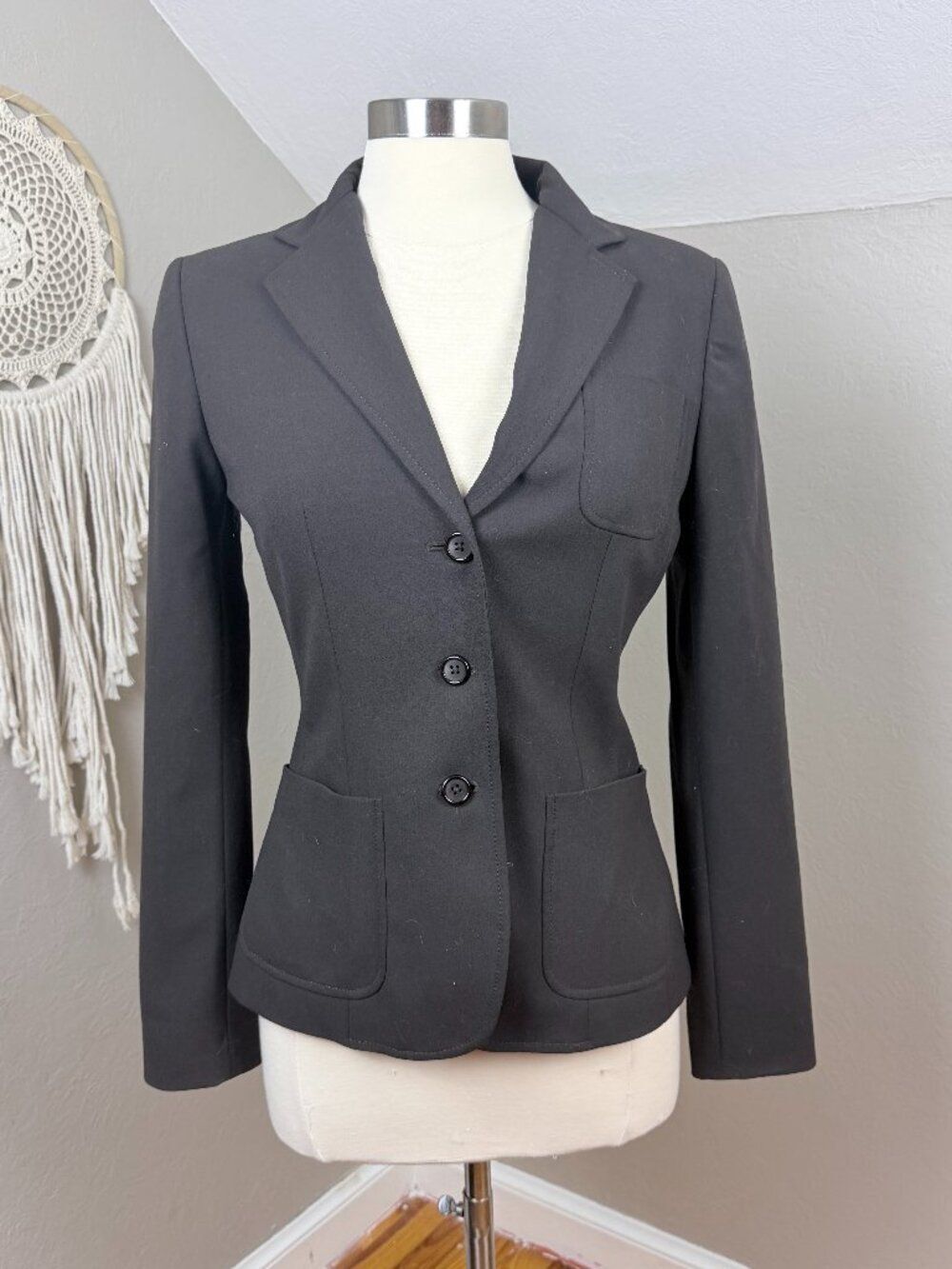 Tahari | Black Tailored 3 Button Patch Pocket Work Blazer Jacket Size US4